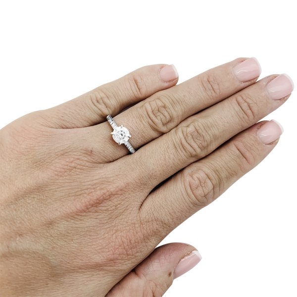 Bague Solitaire Accompagn Diamant Ct Or Blanc