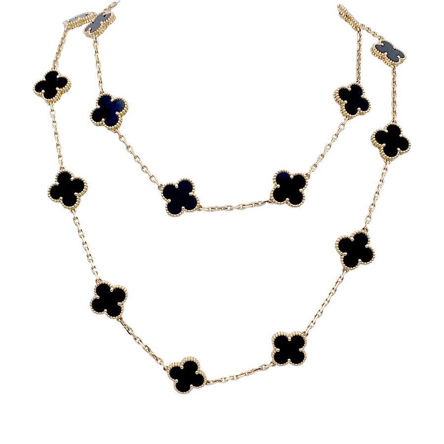 Estate Jewelry Van Cleef & Arpels Alhambra Onyx Yellow Gold Necklace -  Estate Jewelry