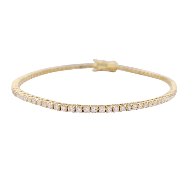 Bracelet ligne tennis or jaune, diamants.