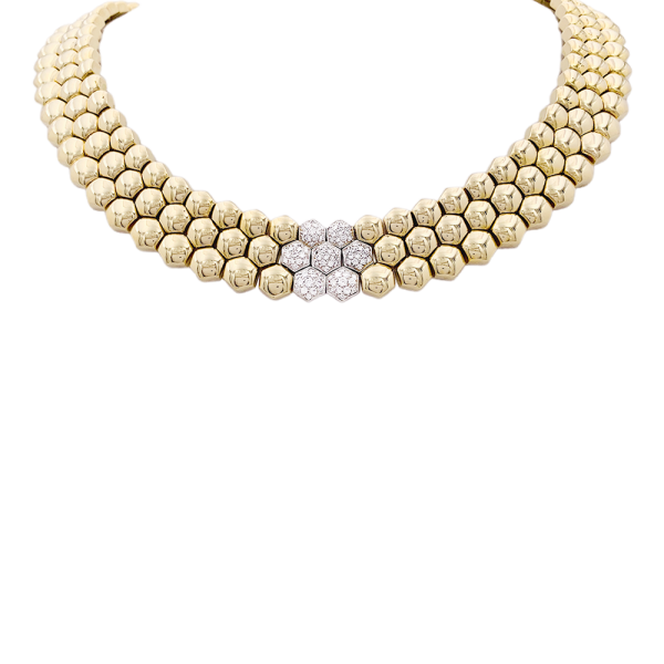 Collier Piaget "Glancy" or jaune, diamants.