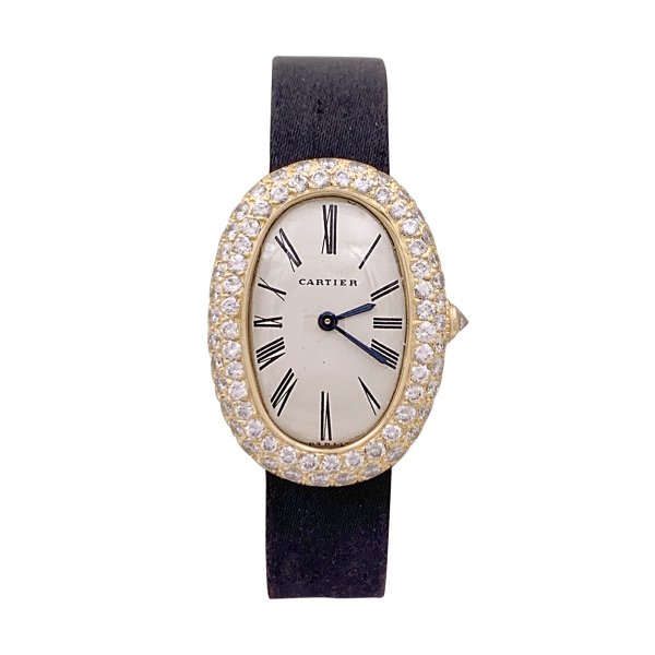 Montre Cartier, "Baignoire", or jaune, diamants.