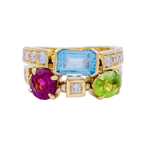 Bulgari yellow gold, diamonds and colored stones ring, 