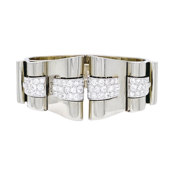 René Boivin Platinum Art Deco Boivin Chevalier Style Diamond Ring - Silver