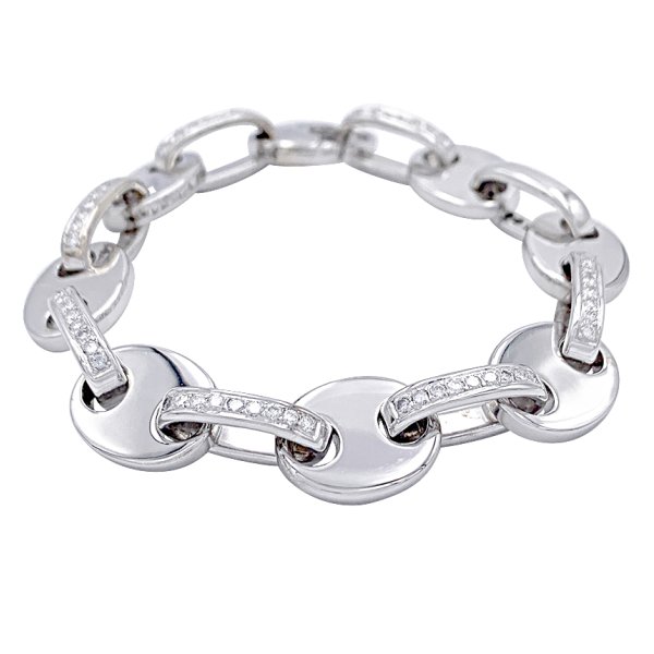 Bracelet fantaisie, or blanc, diamants.