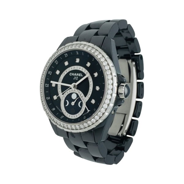 Chanel  J12 Moonphase jewelry on titanium ceramic  WorldTempus  Chanel  watch Diamond watch Chanel accessories