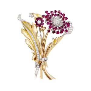 Broche "Fleurs" or, diamants, saphirs roses.