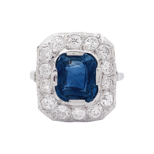 Sapphire, diamonds, platinum, gold "Pompadour" ring.