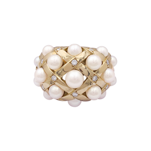 Chanel yellow gold, pearls and diamonds ring, "Baroque" collection.