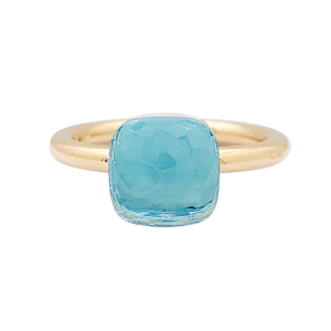 Bague Pomellato, "Nudo Petit", or rose, or blanc, topaze bleue.