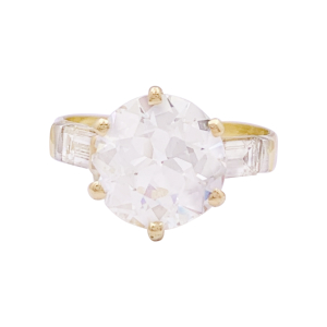 Bague solitaire or jaune, diamant 3,35 carats.