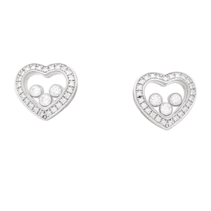 Boucles d'oreilles Chopard "Happy Diamonds" or blanc, diamants.