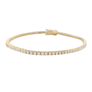 Bracelet ligne tennis or jaune, diamants.