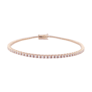 Bracelet ligne tennis or rose, diamants.