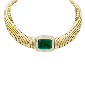Vintage tubogas, emerald and diamonds necklace.
