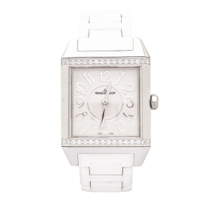 Montre Jaeger Lecoultre "Reverso Squadra", acier, diamants, caoutchouc.