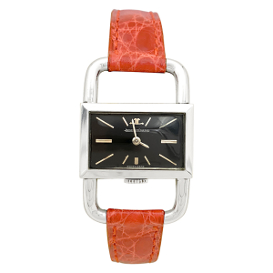 Montre Jaeger Lecoultre & Hermès, modèle "Etrier" en acier, bracelet cuir.
