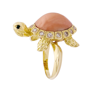 Van Cleef & Arpels gold, diamonds and coral "Turtle" ring.