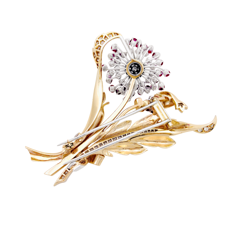 Broche "Fleurs" or, diamants, saphirs roses.