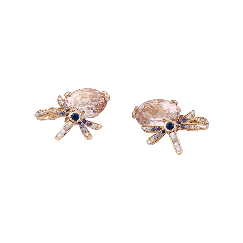 Boucles d'oreilles Dior "Gourmande" or rose, diamants, pierres de couleurs.