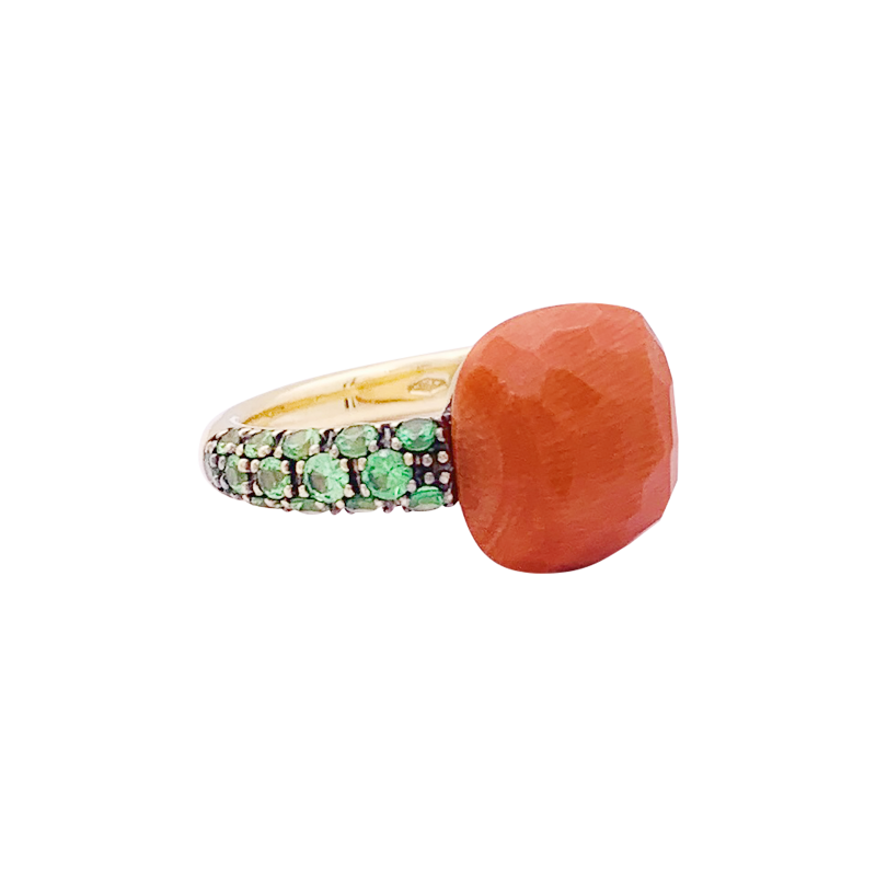 Bague Pomellato "Capri" en or rose, corail et tsavorites.