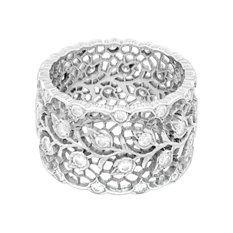 Bague Buccellati "Eternelle Tulle Ramage" or blanc, diamants.