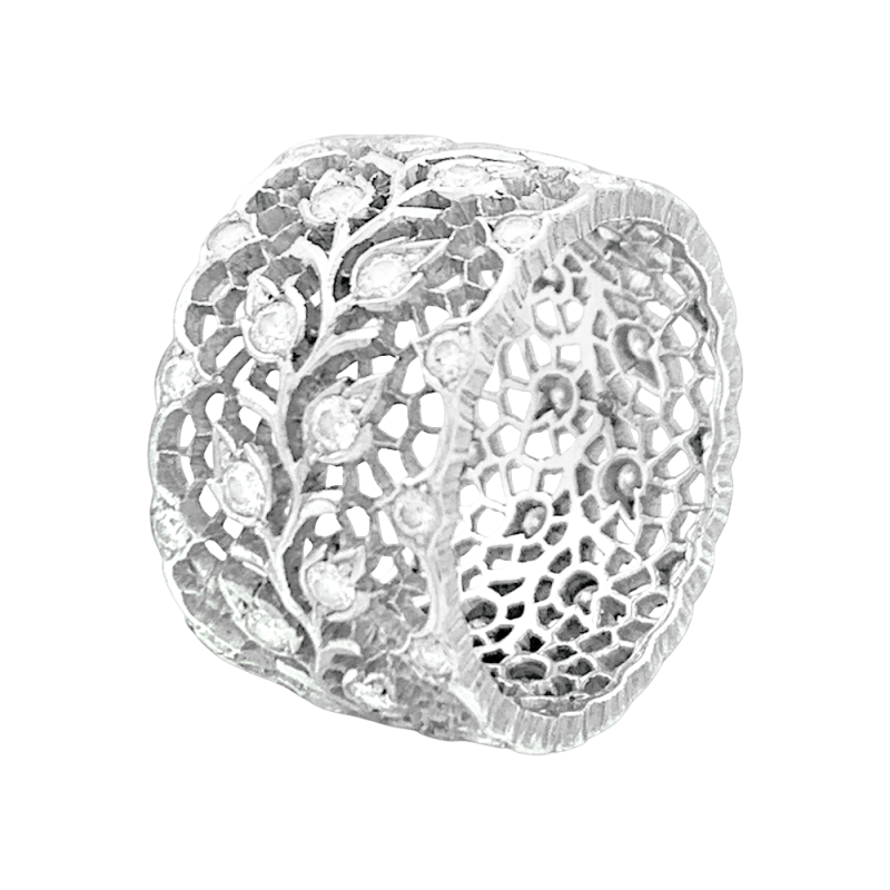 Bague Buccellati "Eternelle Tulle Ramage" or blanc, diamants.