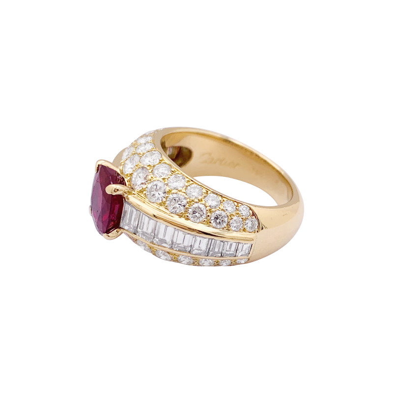 Bague Cartier "Gina" or jaune, diamants, rubis.