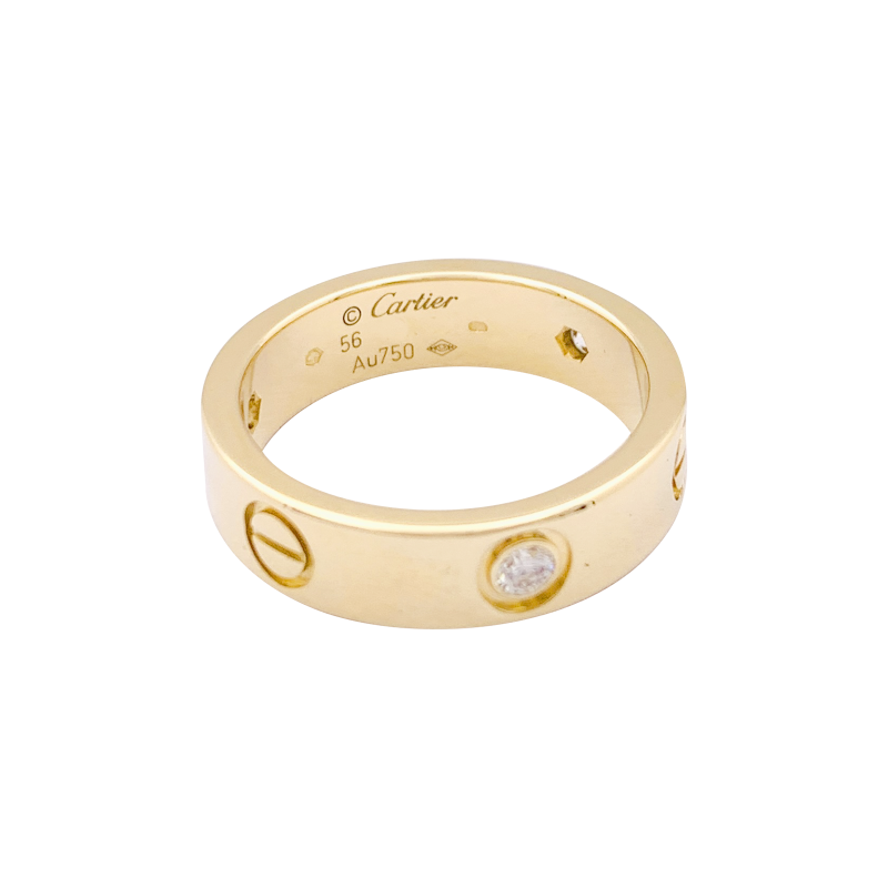 Bague Cartier, "Love 3 diamants", or jaune, diamants.