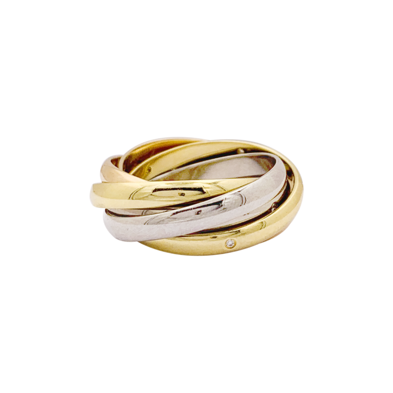 Bague Cartier "Trinity 6 anneaux" trois ors, diamants.