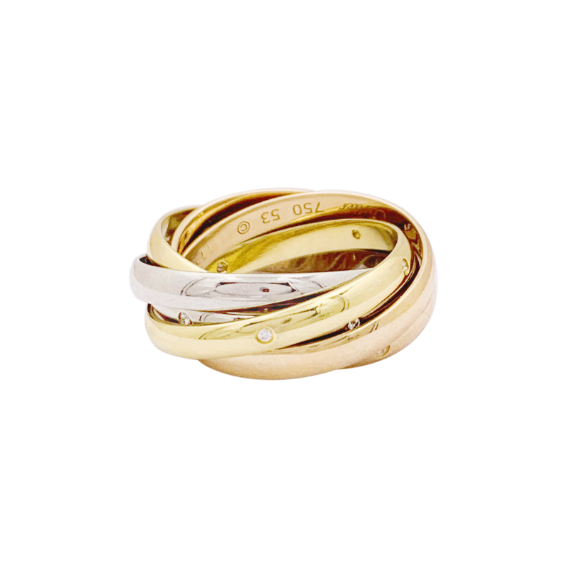 Bague Cartier "Trinity 6 anneaux" trois ors, diamants.