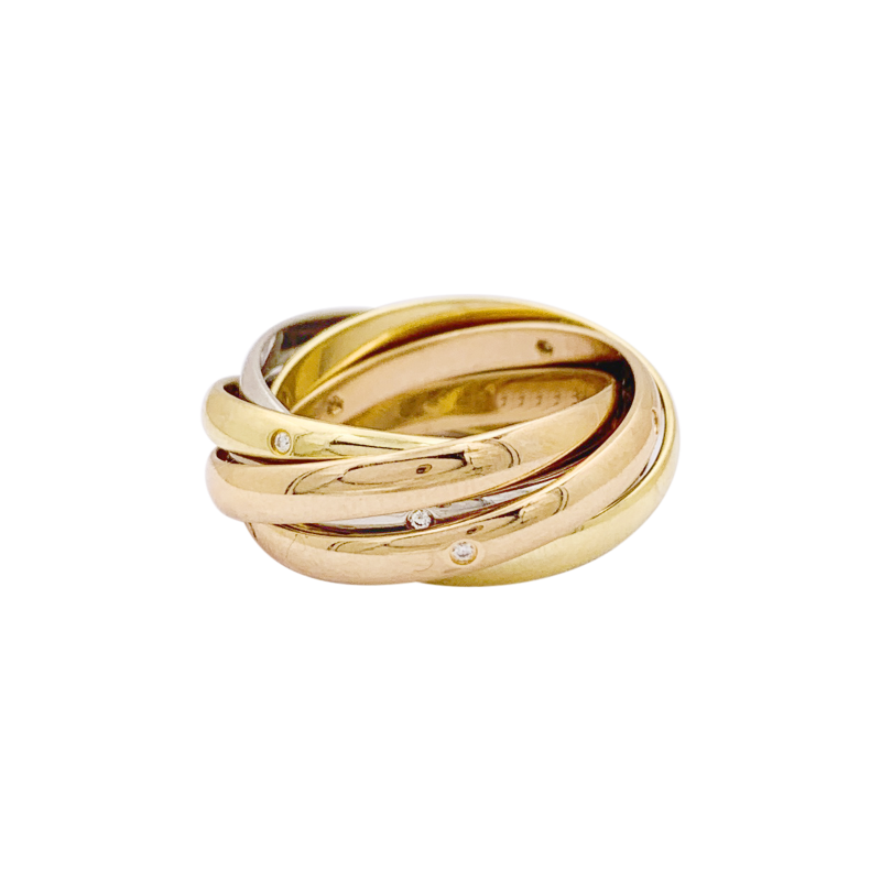 Bague Cartier "Trinity 6 anneaux" trois ors, diamants.