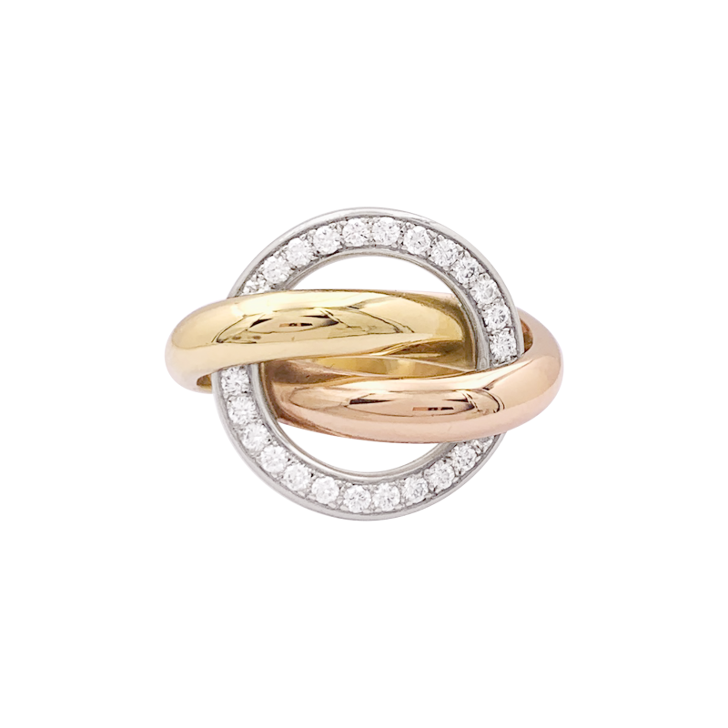 Cartier "Trinity Crash" ring, gold, diamonds.