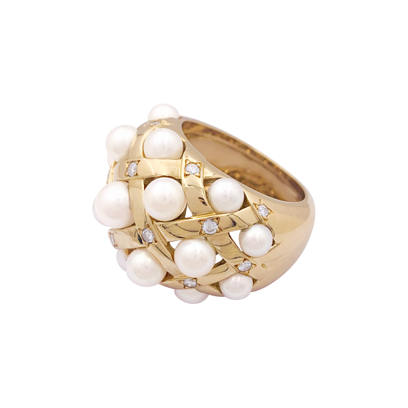 Bague Chanel, "Baroque", or jaune, diamants et perles.