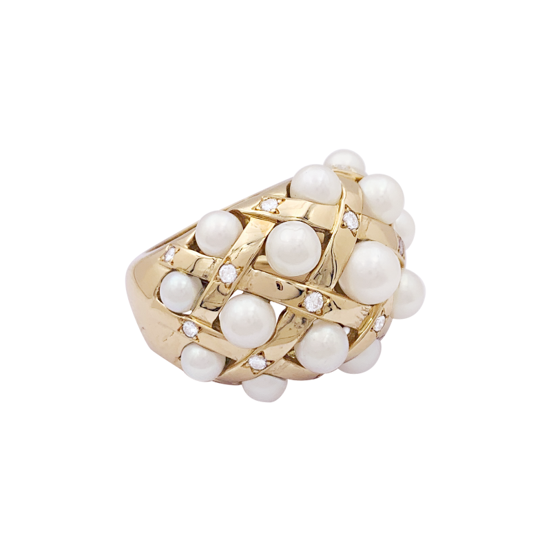 Bague Chanel, "Baroque", or jaune, diamants et perles.