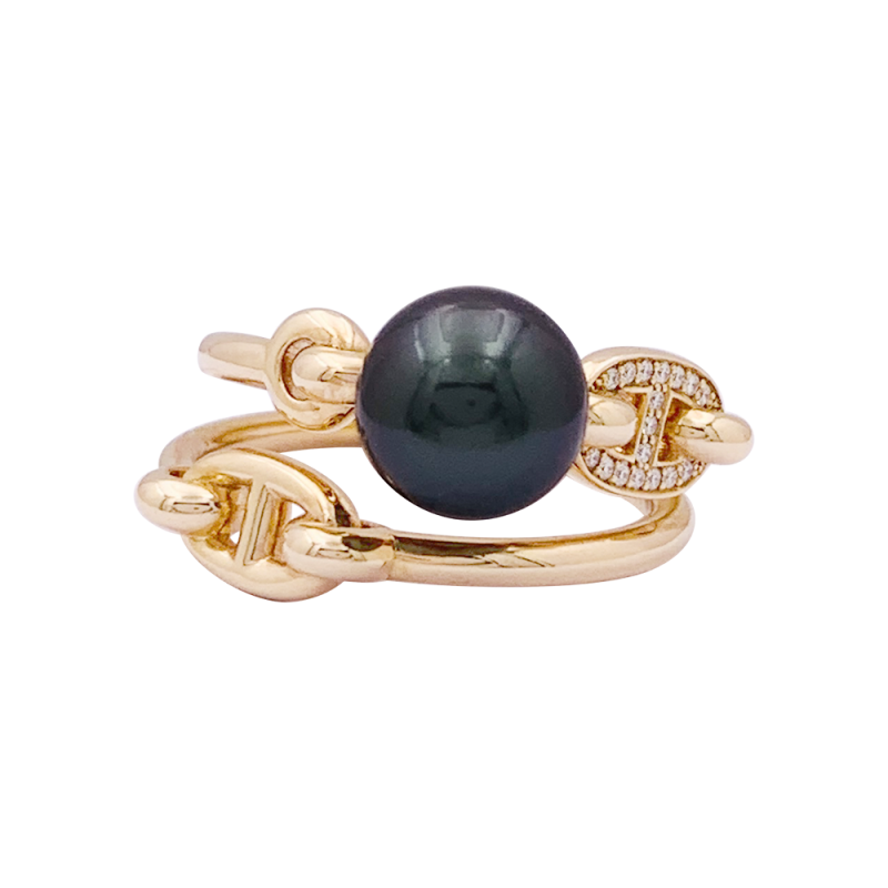 Hermès "Albertine" ring, gold, diamonds, pearl.