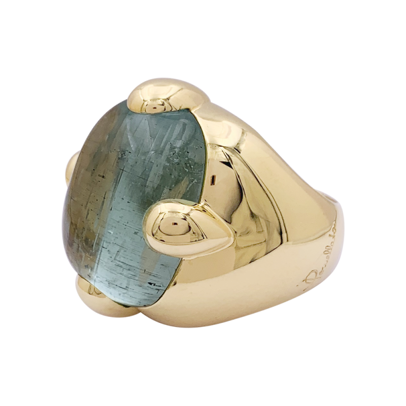 Bague Pomellato "Griffe" or jaune, aigue marine.