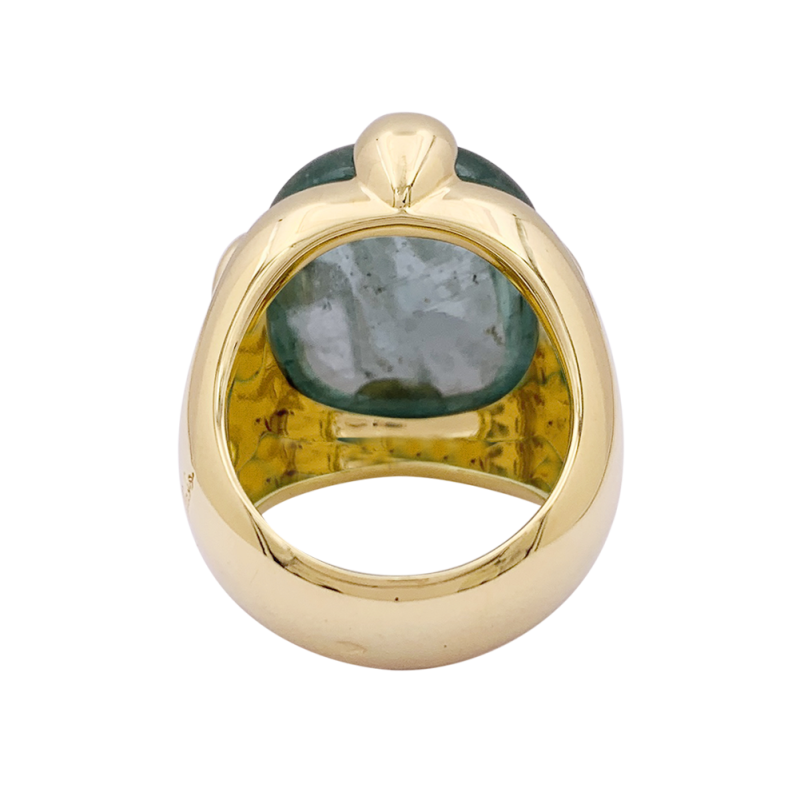 Bague Pomellato "Griffe" or jaune, aigue marine.