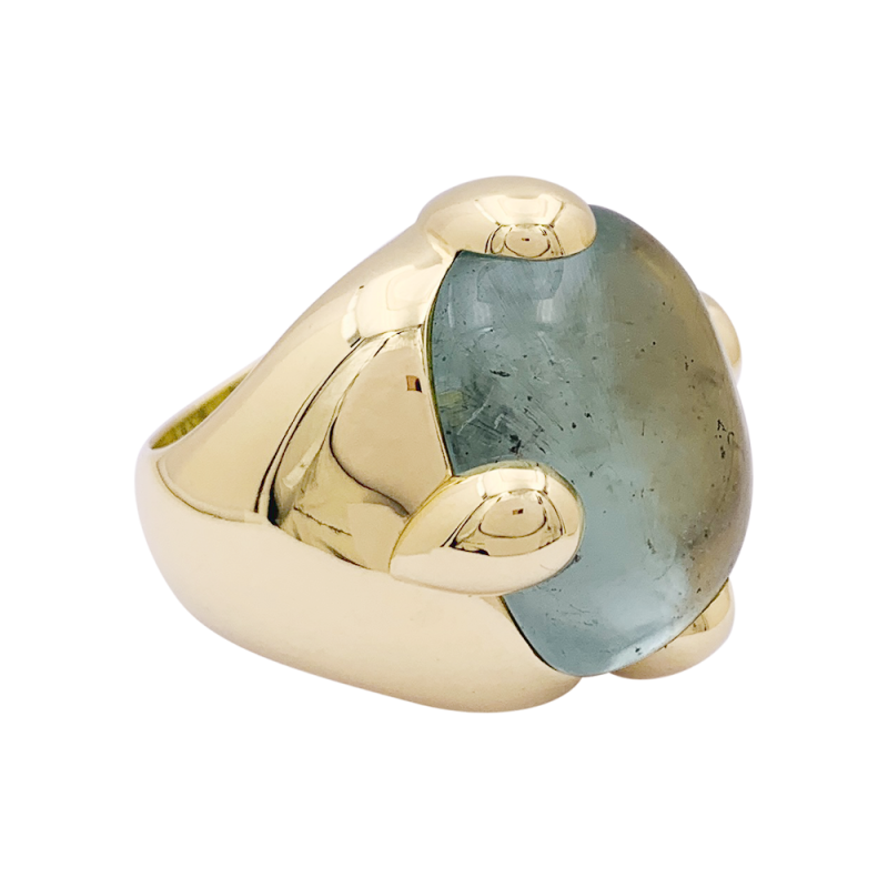 Bague Pomellato "Griffe" or jaune, aigue marine.