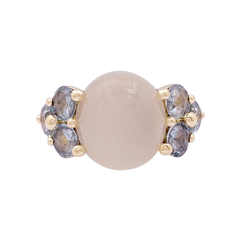 Pomellato rose gold, moonstone and aquamarines ring, "Luna" collection.