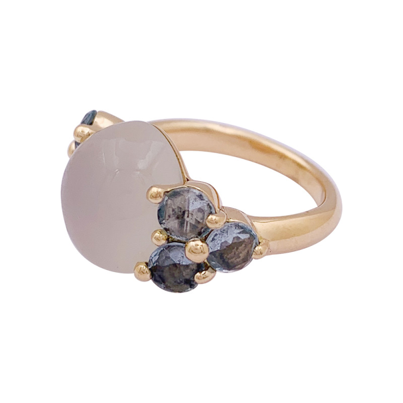 Pomellato rose gold, moonstone and aquamarines ring, "Luna" collection.