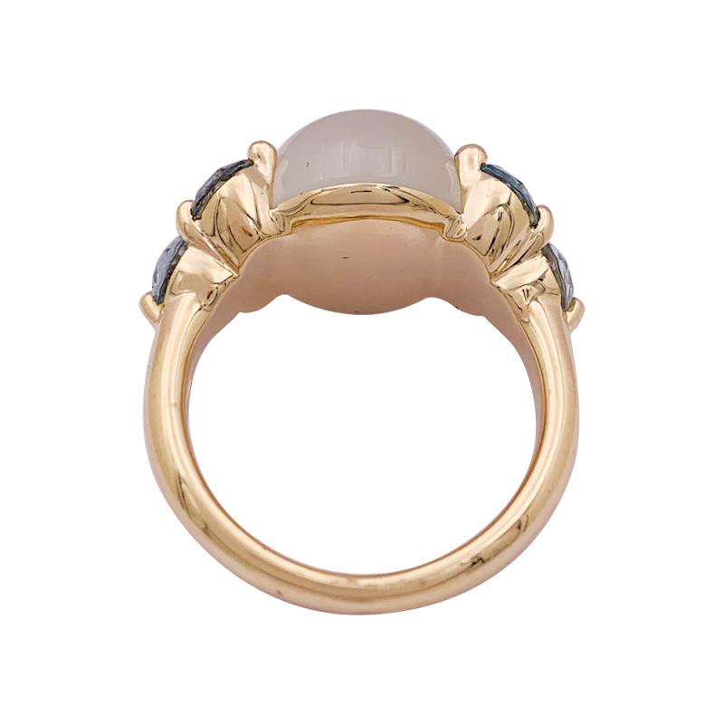 Bague Pomellato, "Luna", or rose, pierre de lune, aigues-marines.