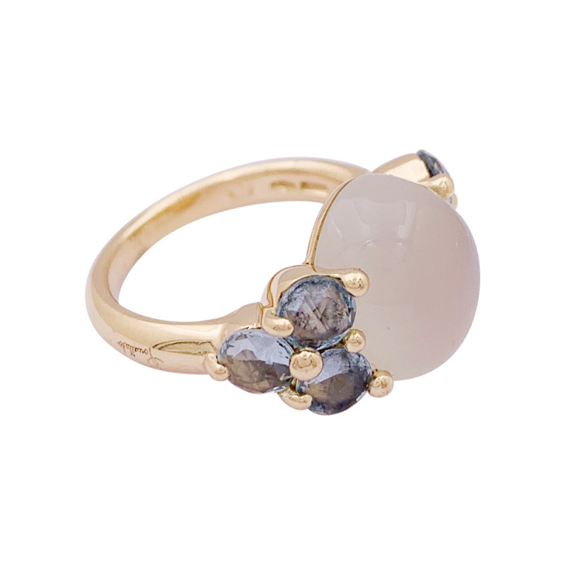 Bague Pomellato, "Luna", or rose, pierre de lune, aigues-marines.