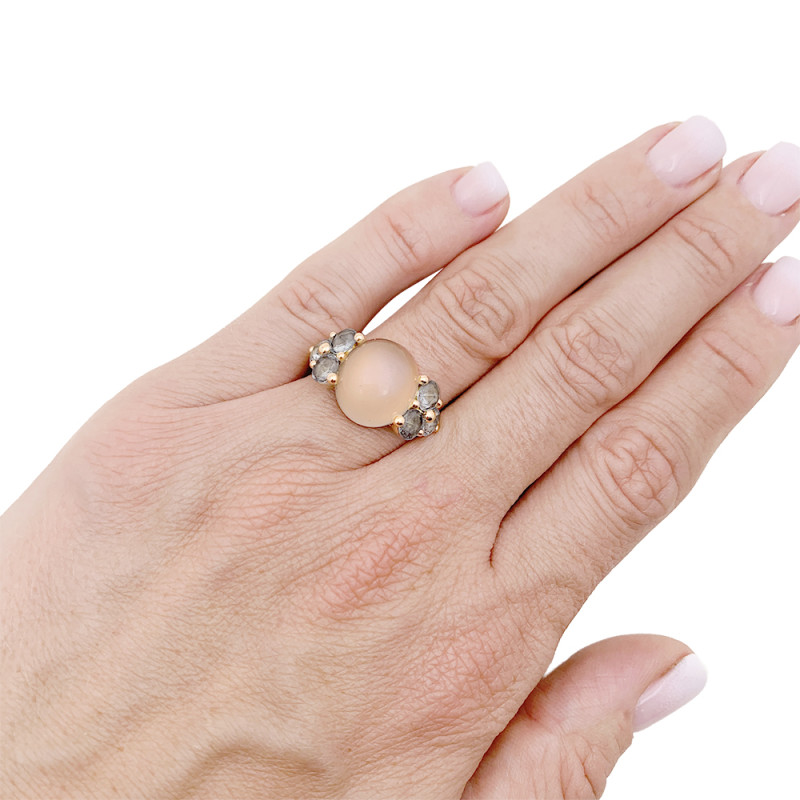 Pomellato rose gold, moonstone and aquamarines ring, "Luna" collection.