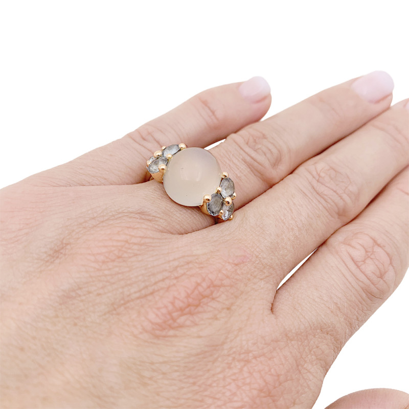 Pomellato rose gold, moonstone and aquamarines ring, "Luna" collection.