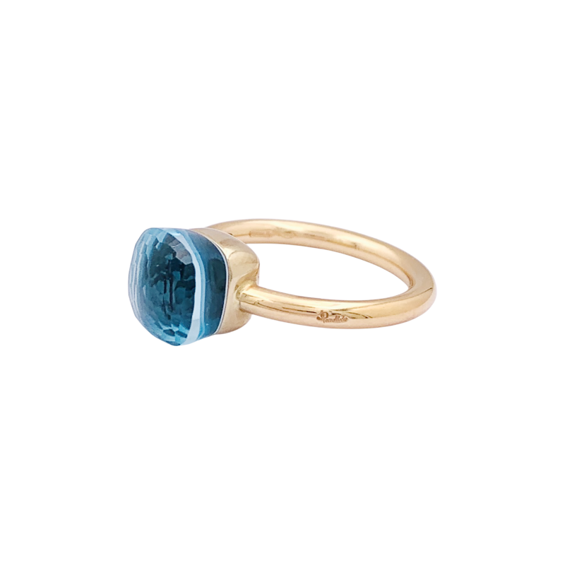 Bague Pomellato, "Nudo Petit", or rose, or blanc, topaze bleue.