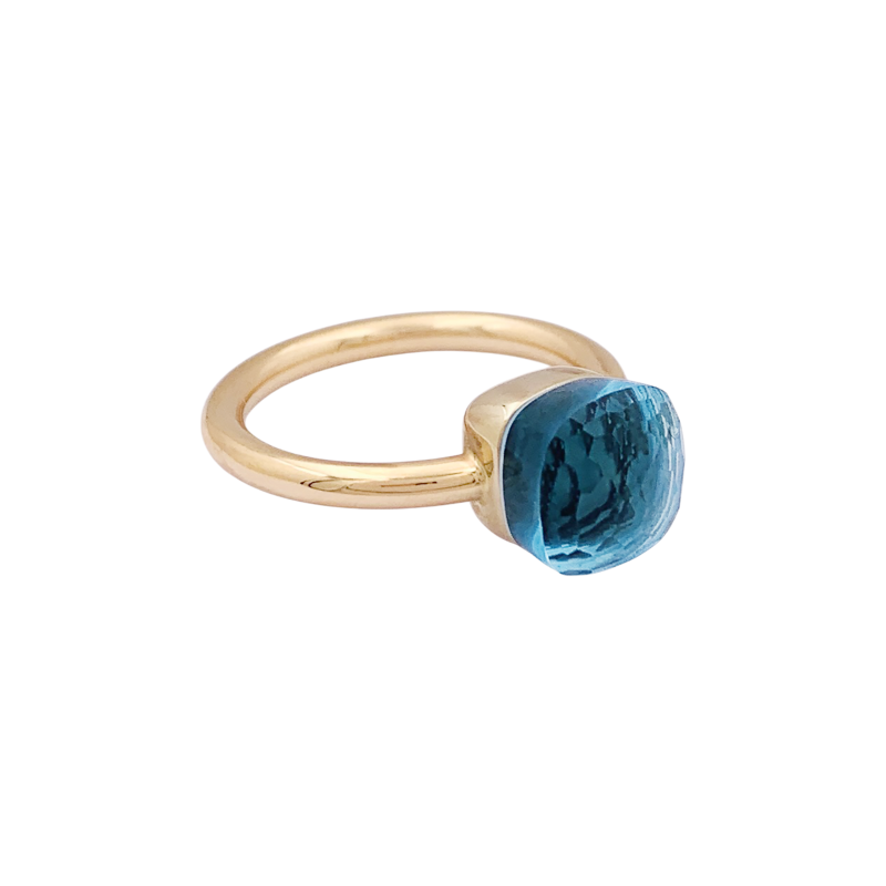 Bague Pomellato, "Nudo Petit", or rose, or blanc, topaze bleue.