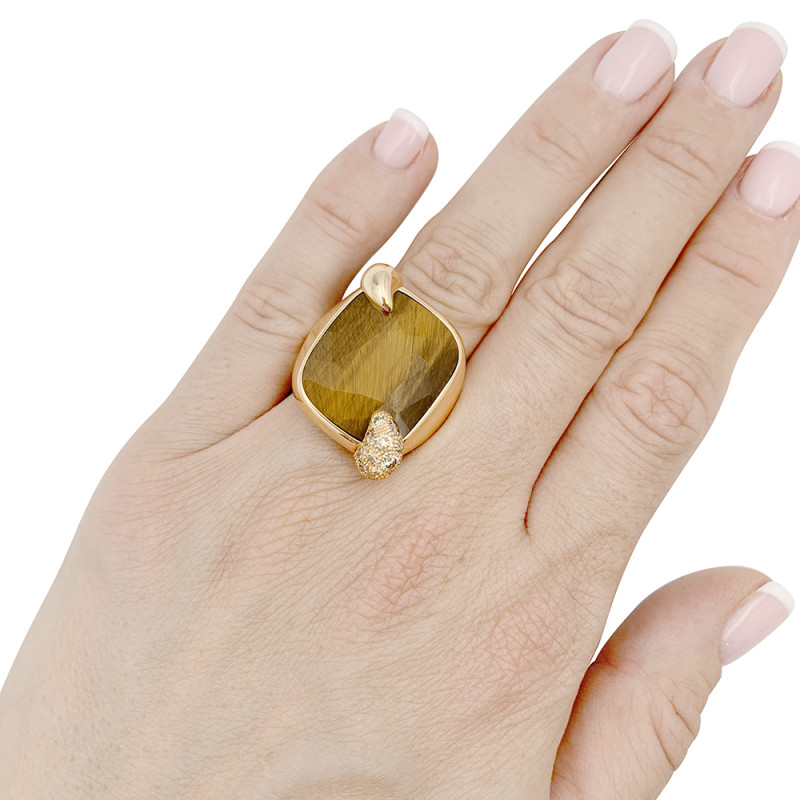 Pomellato "Ritratto" ring, rose gold, diamonds, tiger-eye.