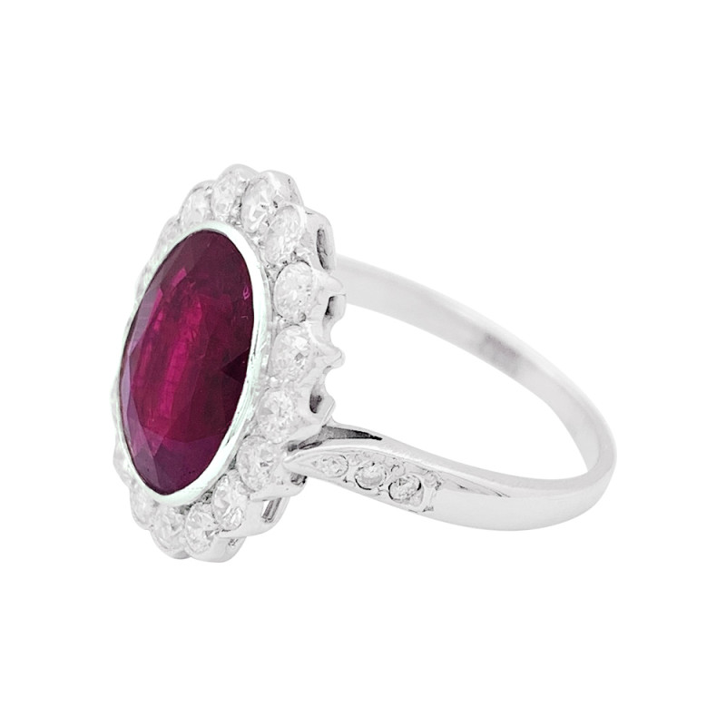 Bague Pompadour rubis, platine, or blanc, diamants.