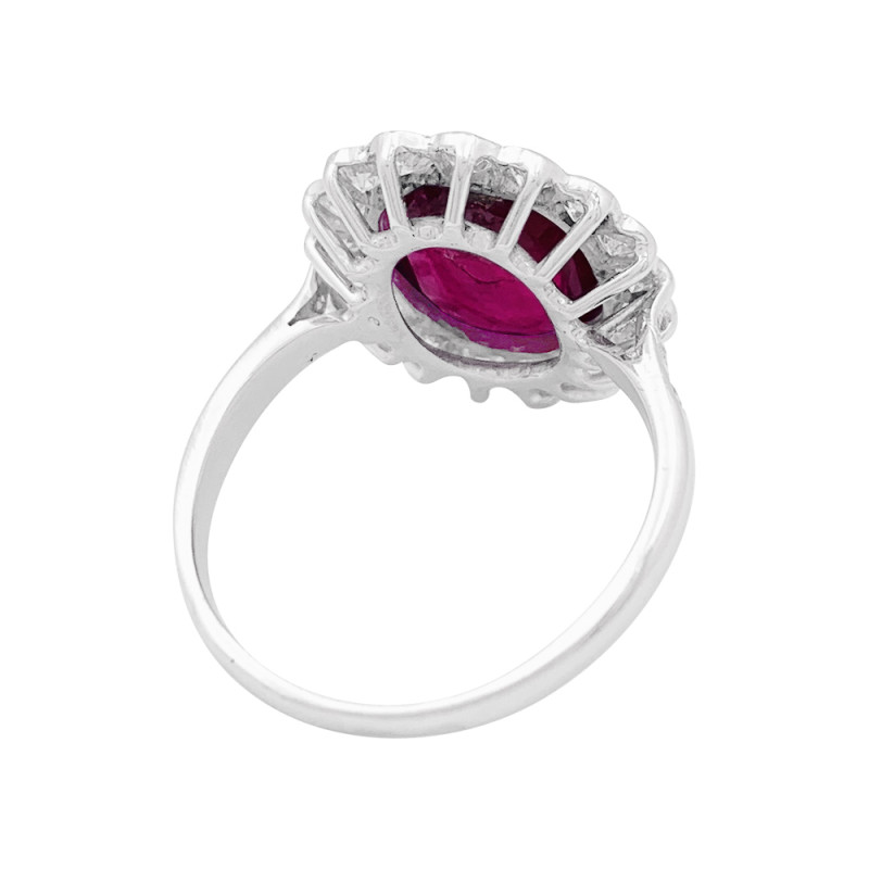 Bague Pompadour rubis, platine, or blanc, diamants.