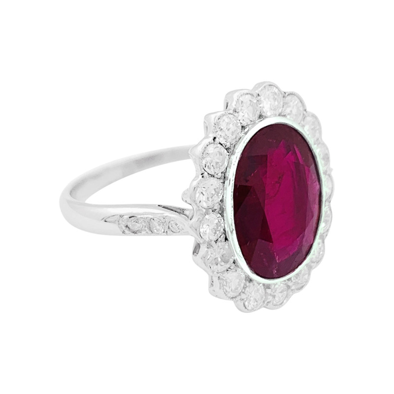 Bague Pompadour rubis, platine, or blanc, diamants.